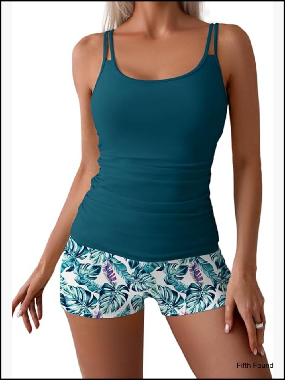 Tankini Set Modest Tummy Control Slimming High Waisted Short Two Piece Swimsuit